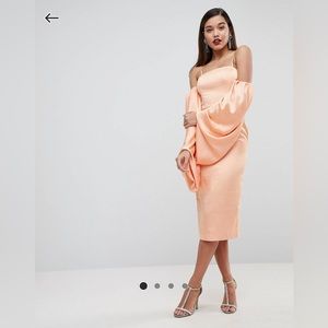 ASOS extreme blouson sleeve midi dress in satin